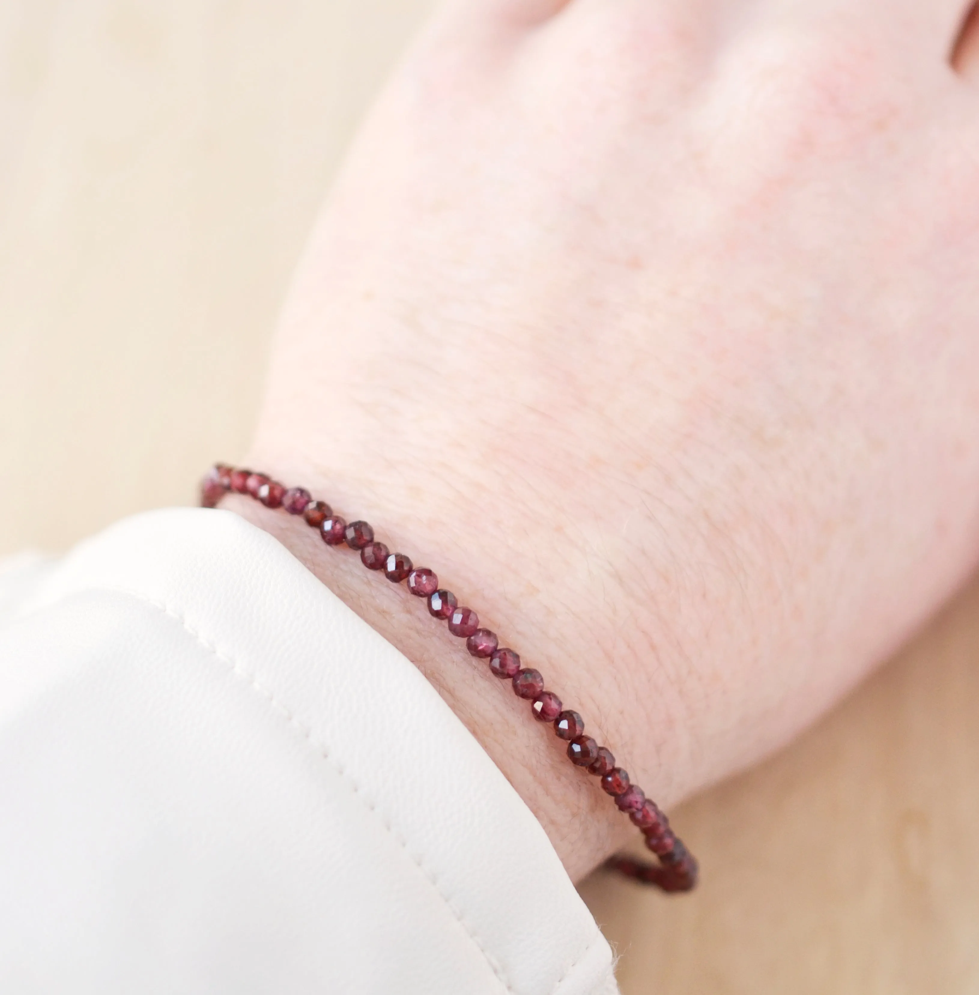 Small Garnet Beaded Bracelet, Sterling Silver or Gold Filled