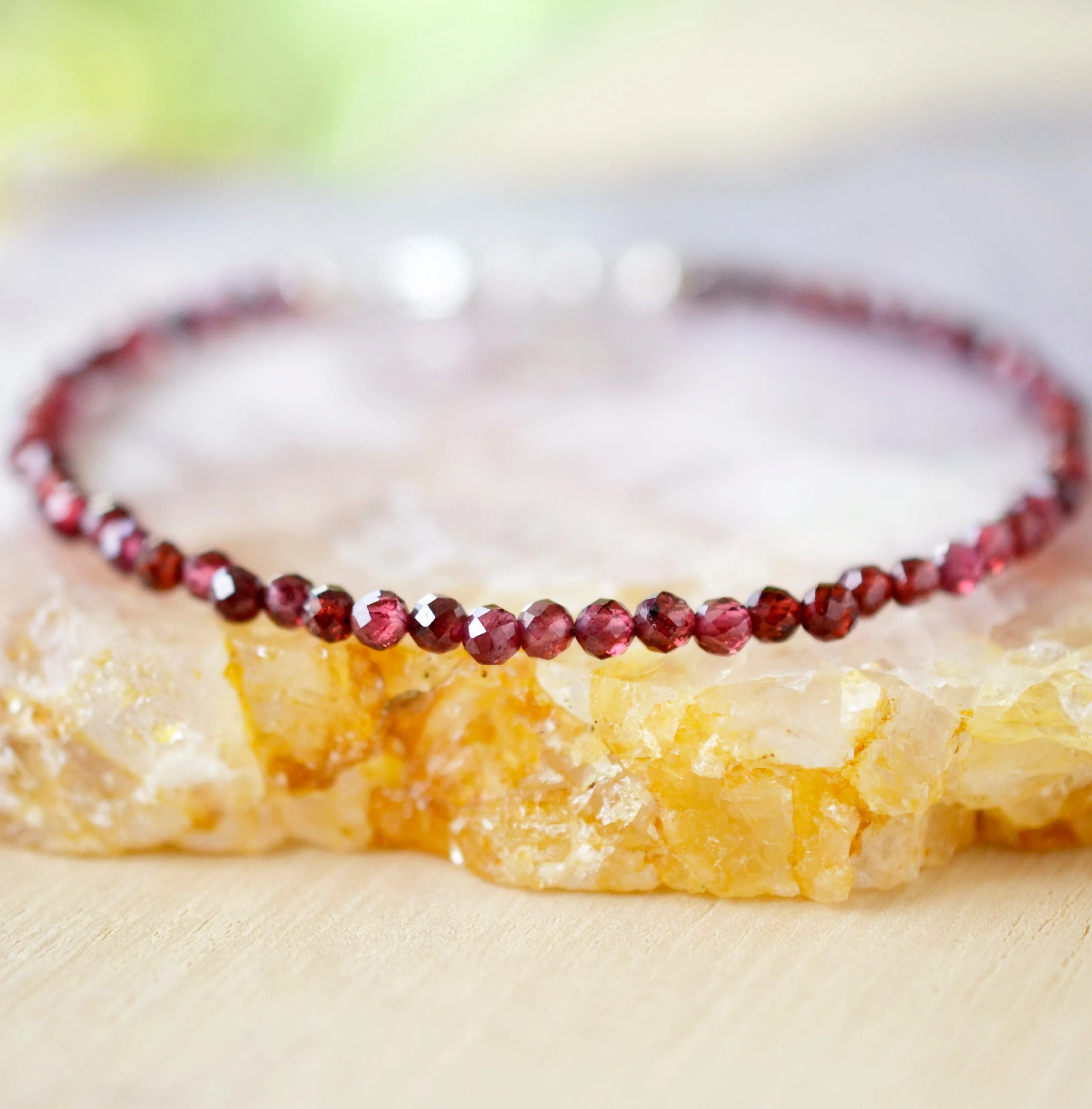 Small Garnet Beaded Bracelet, Sterling Silver or Gold Filled