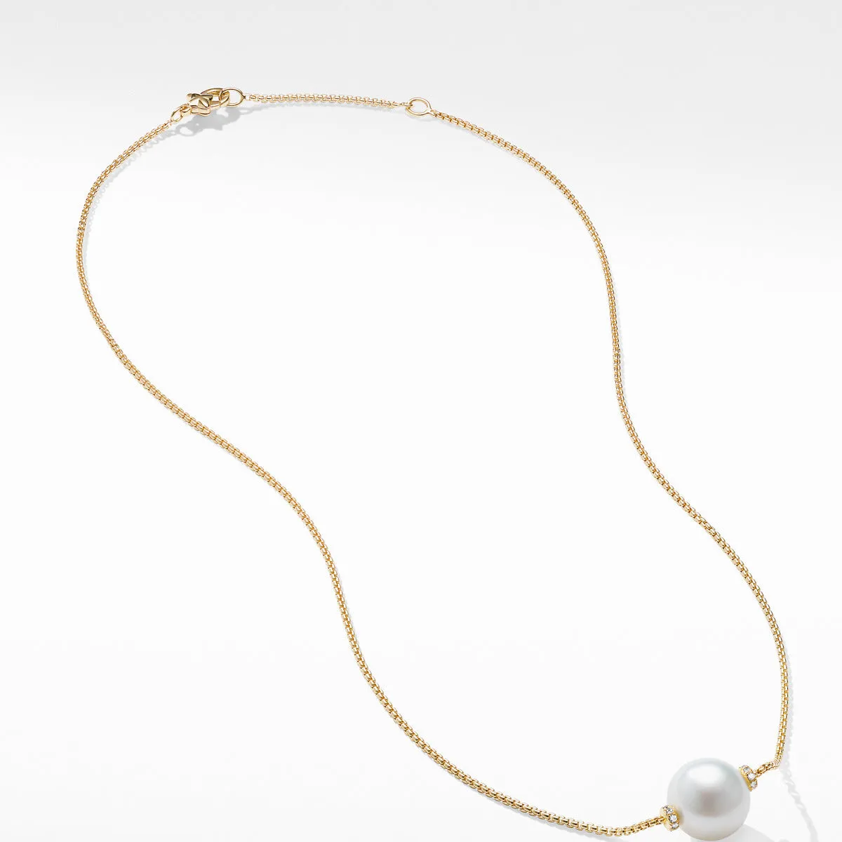 Solari Single Station Necklace in 18k Gold with Diamonds and South Sea White Pearl