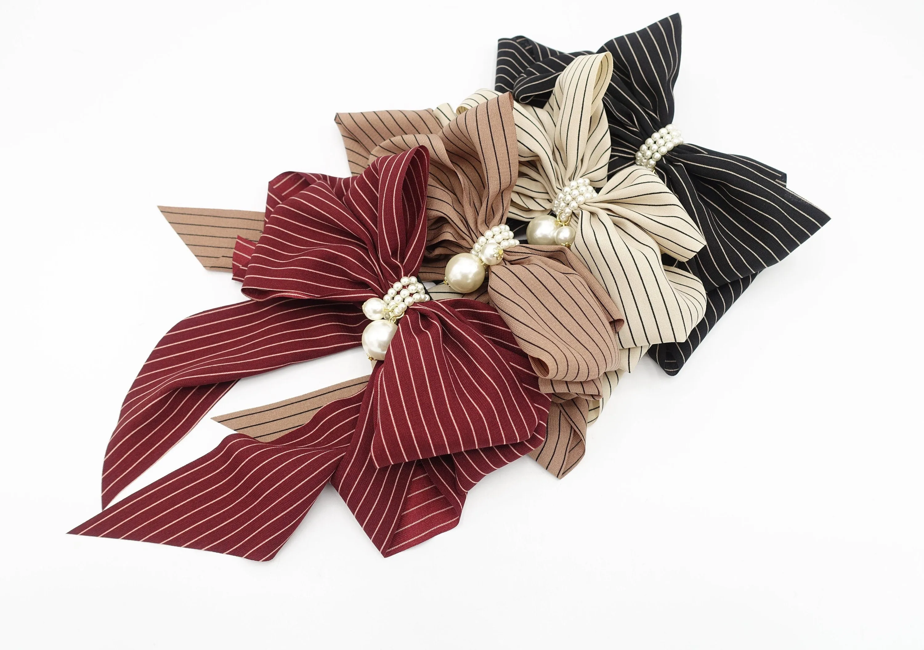 solid classic stripe hair bow long tail french barrette women hair accessory