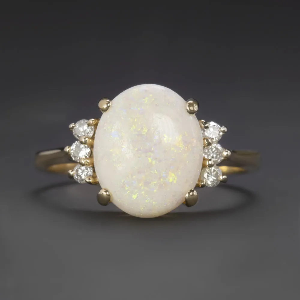 SOLID OPAL DIAMOND COCKTAIL RING 14k YELLOW GOLD ESTATE NATURAL GEMSTONE OVAL