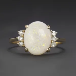 SOLID OPAL DIAMOND COCKTAIL RING 14k YELLOW GOLD ESTATE NATURAL GEMSTONE OVAL