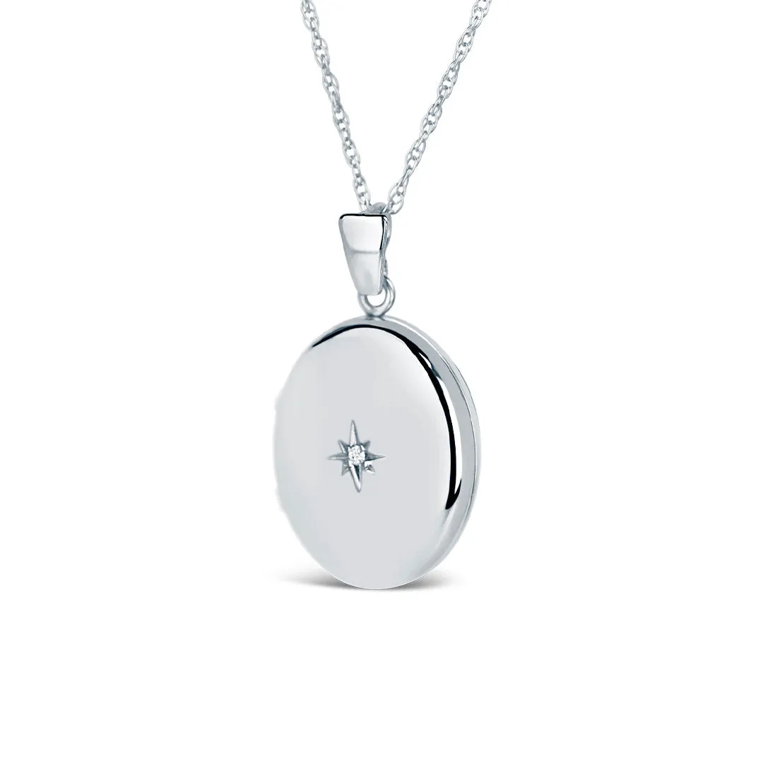 Solid White Gold Oval Diamond Locket