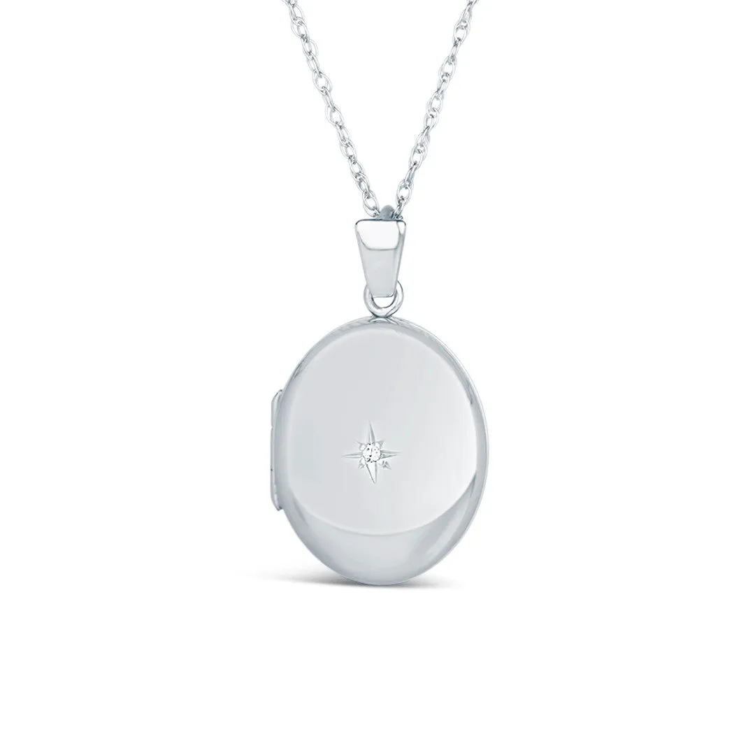 Solid White Gold Oval Diamond Locket