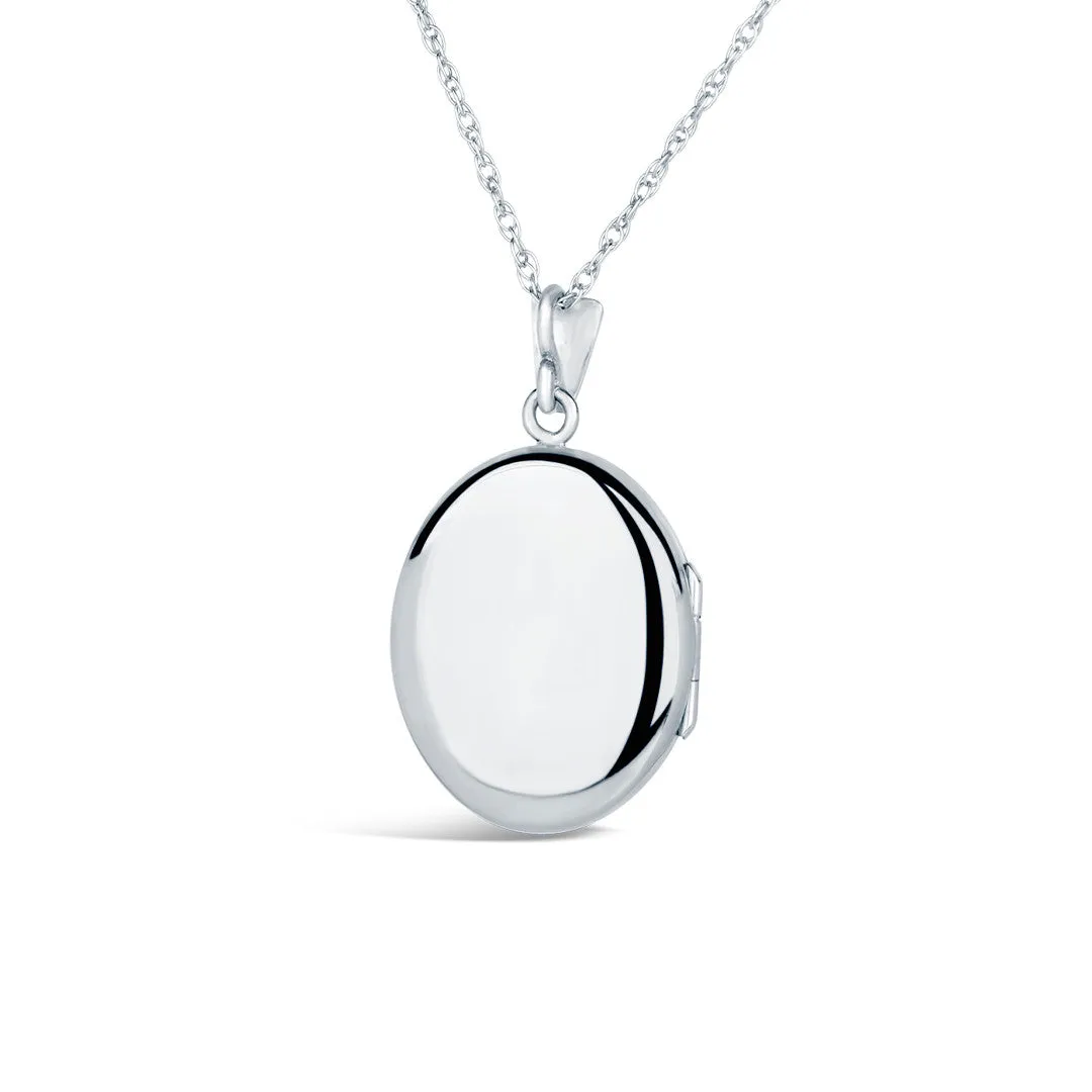 Solid White Gold Oval Diamond Locket