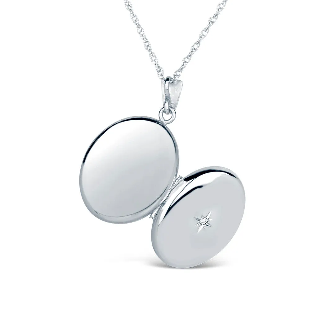 Solid White Gold Oval Diamond Locket