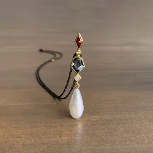 Spinel, Garnet, Diamond, and Pearl Wand Pendant