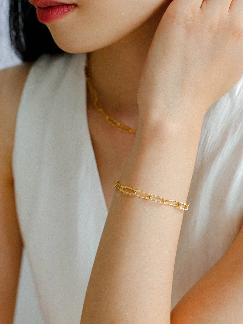 Square Cut Chain Bracelet Gold Silver