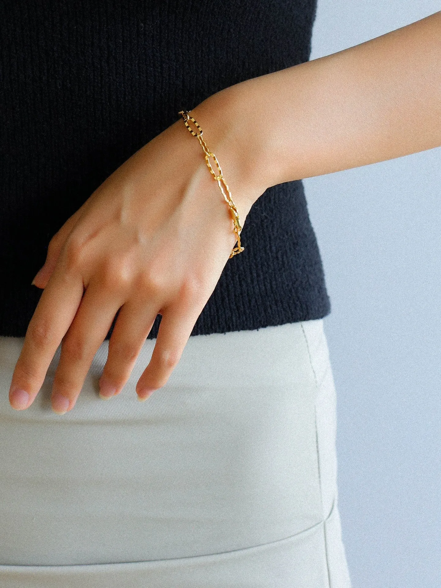 Square Cut Chain Bracelet Gold Silver