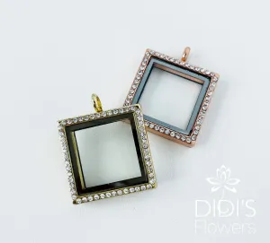 Square Locket With Rhinestones