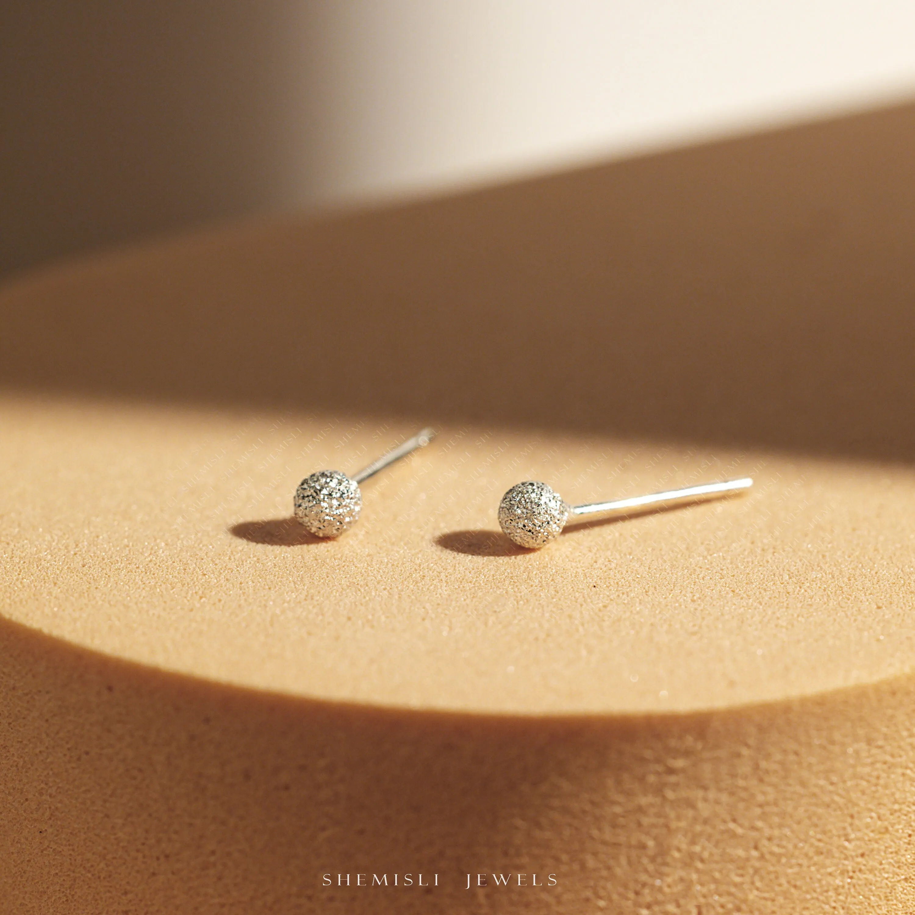 Stardust Textured Ball Studs Earrings, 2.5mm, 3mm, 4mm Unisex, Gold, Silver SHEMISLI SS005 SS006 SS007