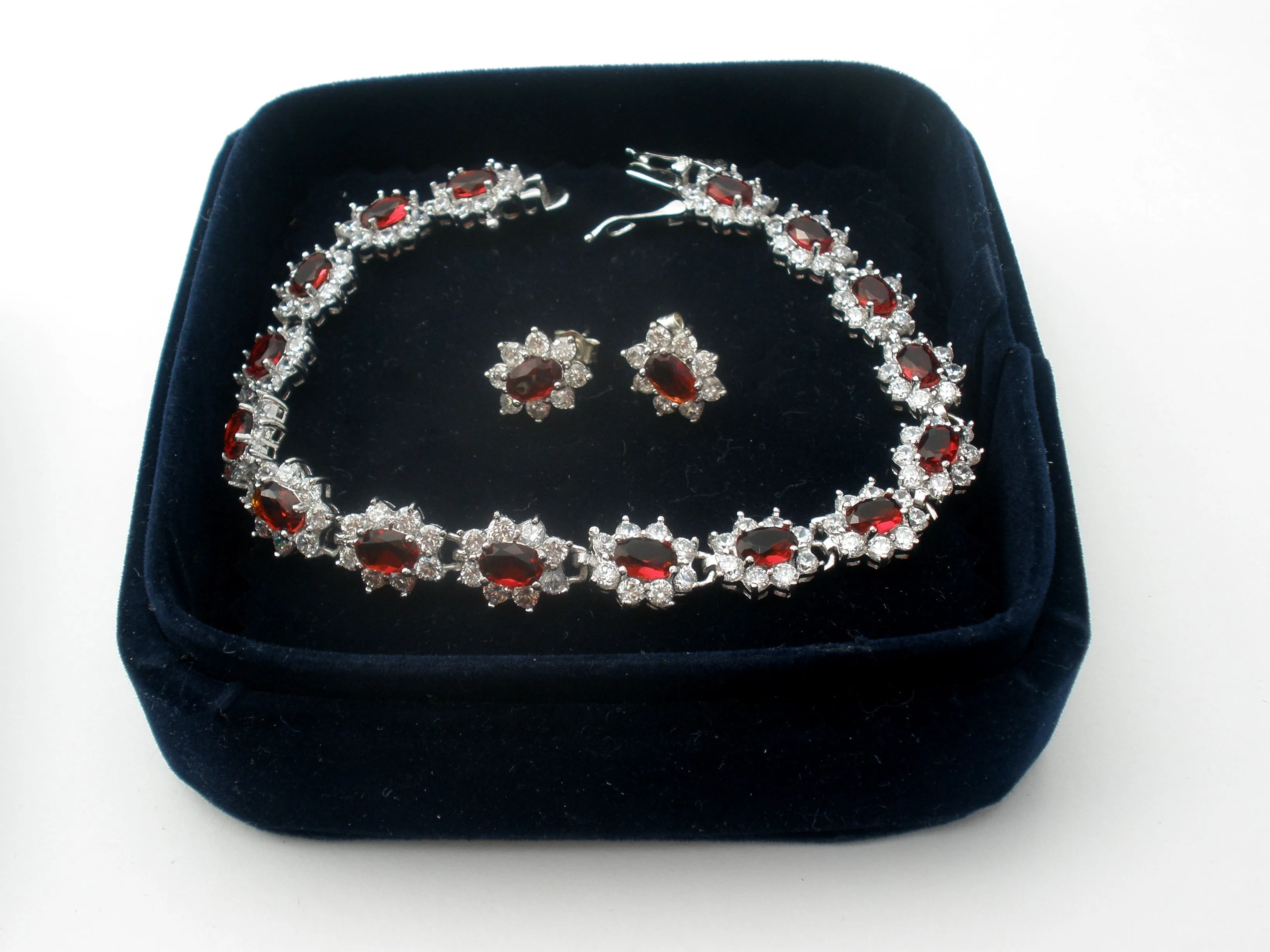 Stauer Red Cubic Zirconia Bracelet & Earrings 925