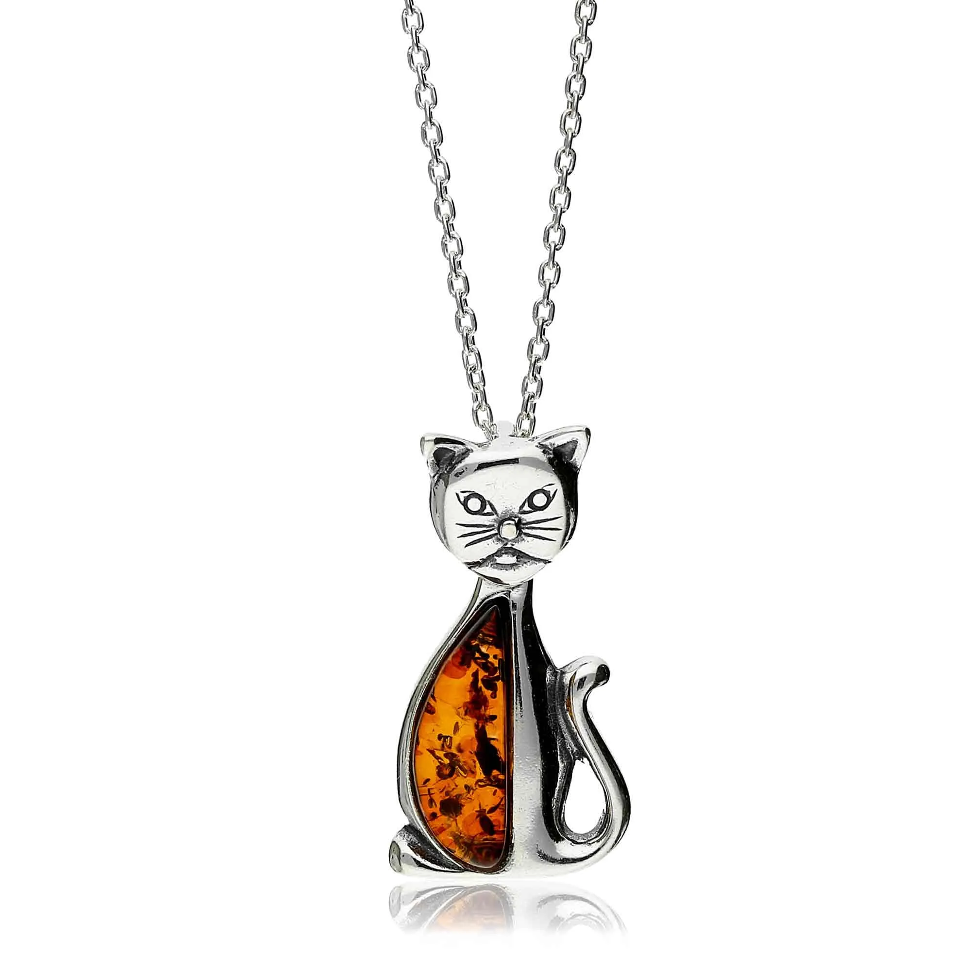 Sterling Silver Amber Cat Pendant