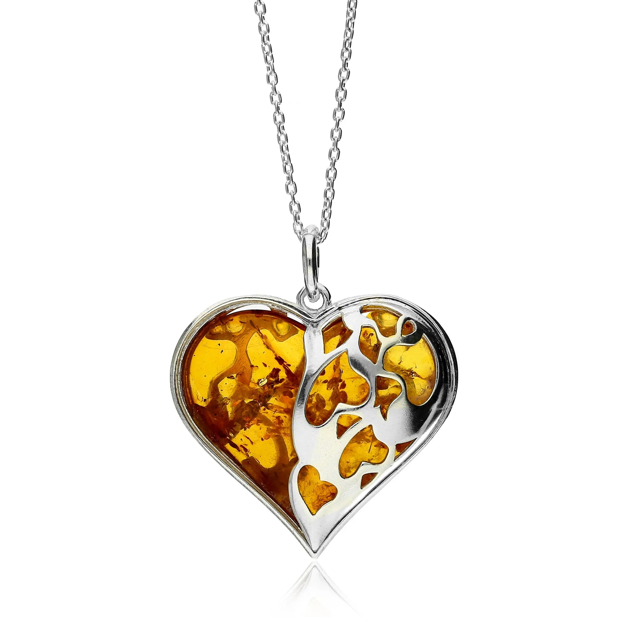 Sterling Silver Amber Large Caged Heart Pendant