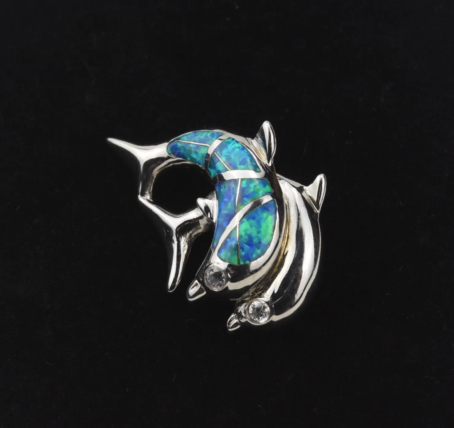 Sterling Silver and Opal Dolphins Pendant