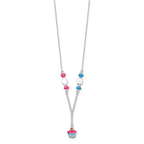 Sterling Silver Children's Candy and Cupcake with Garnet Necklace