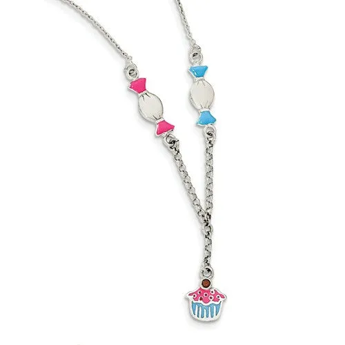 Sterling Silver Children's Candy and Cupcake with Garnet Necklace