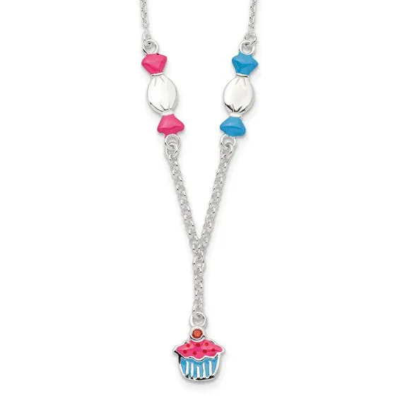 Sterling Silver Children's Candy and Cupcake with Garnet Necklace