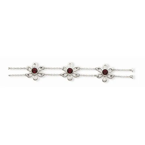 Sterling Silver Garnet Flower Bracelet