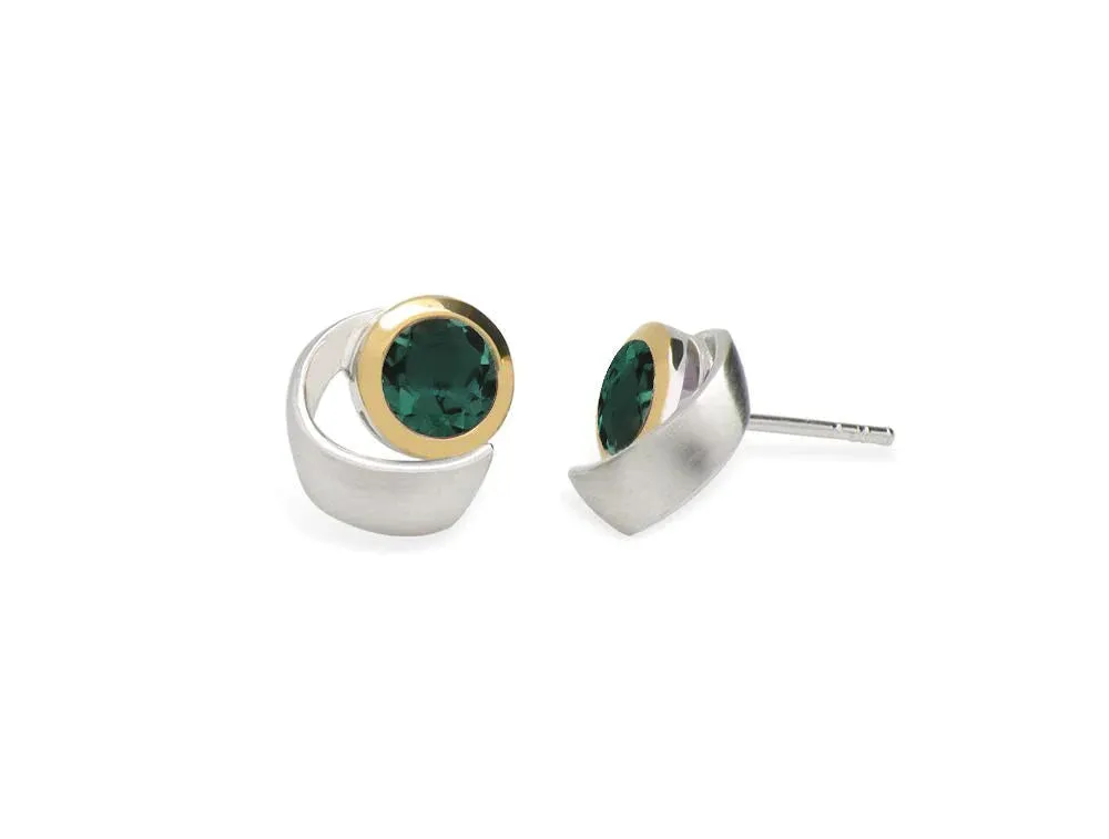 Sterling Silver Green Quartz Stud Earrings