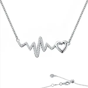 Sterling Silver Heartbeat Necklace with Simulated Diamonds