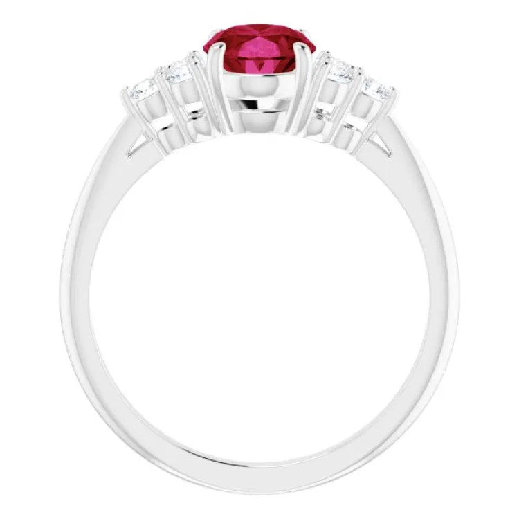 Sterling Silver Lab-Grown Ruby & 1/6 CTW Natural Diamond Ring