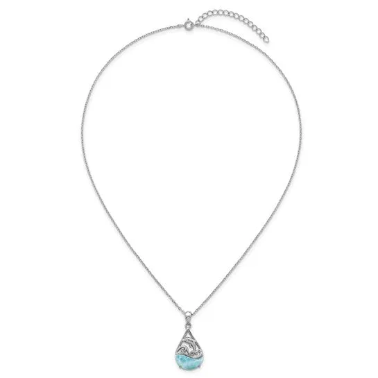 Sterling Silver Larimar Dolphin Teardrop Necklace