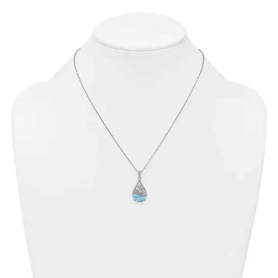 Sterling Silver Larimar Dolphin Teardrop Necklace