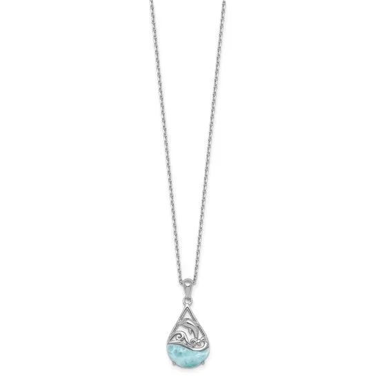 Sterling Silver Larimar Dolphin Teardrop Necklace