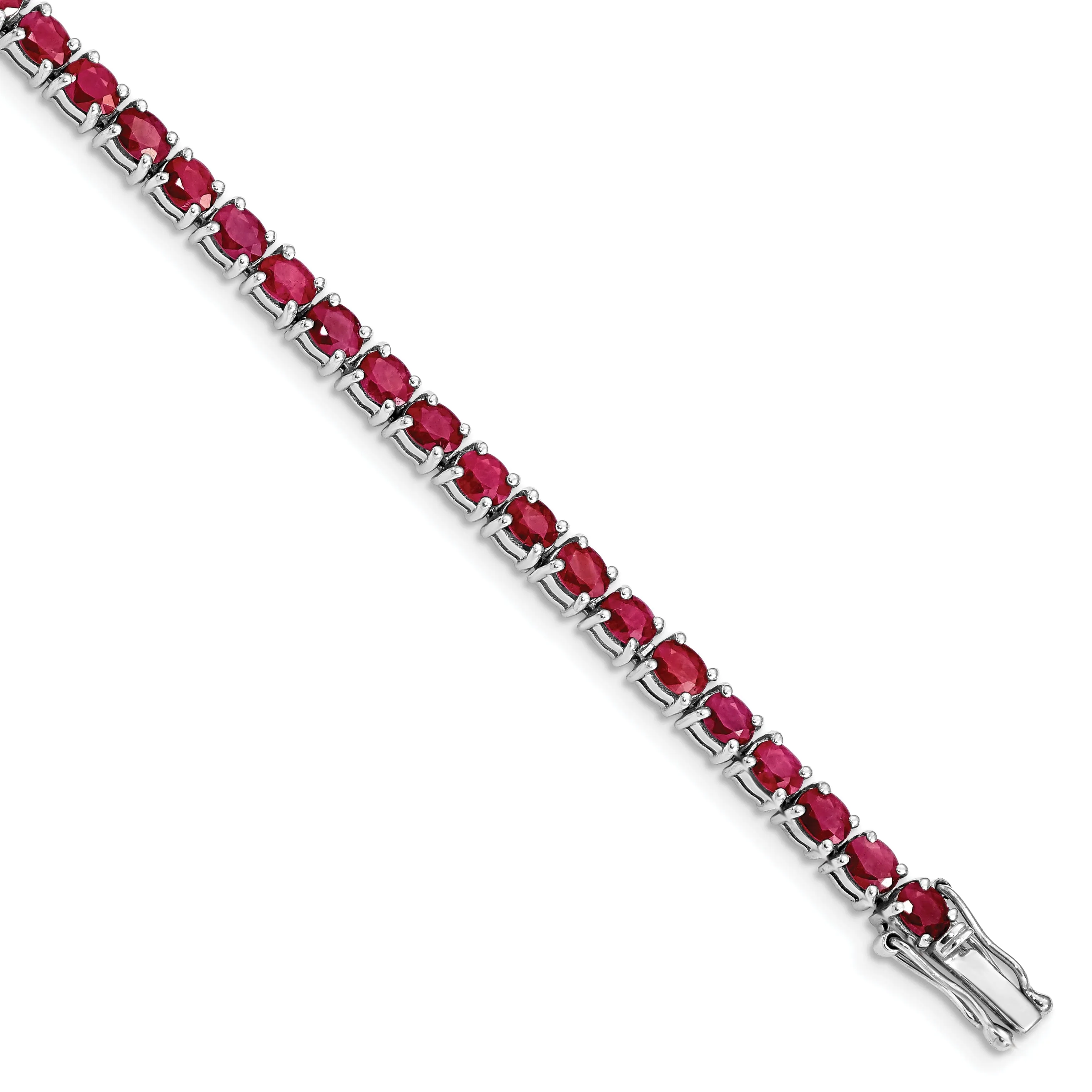 Sterling Silver Polished Oval Ruby Bracelet