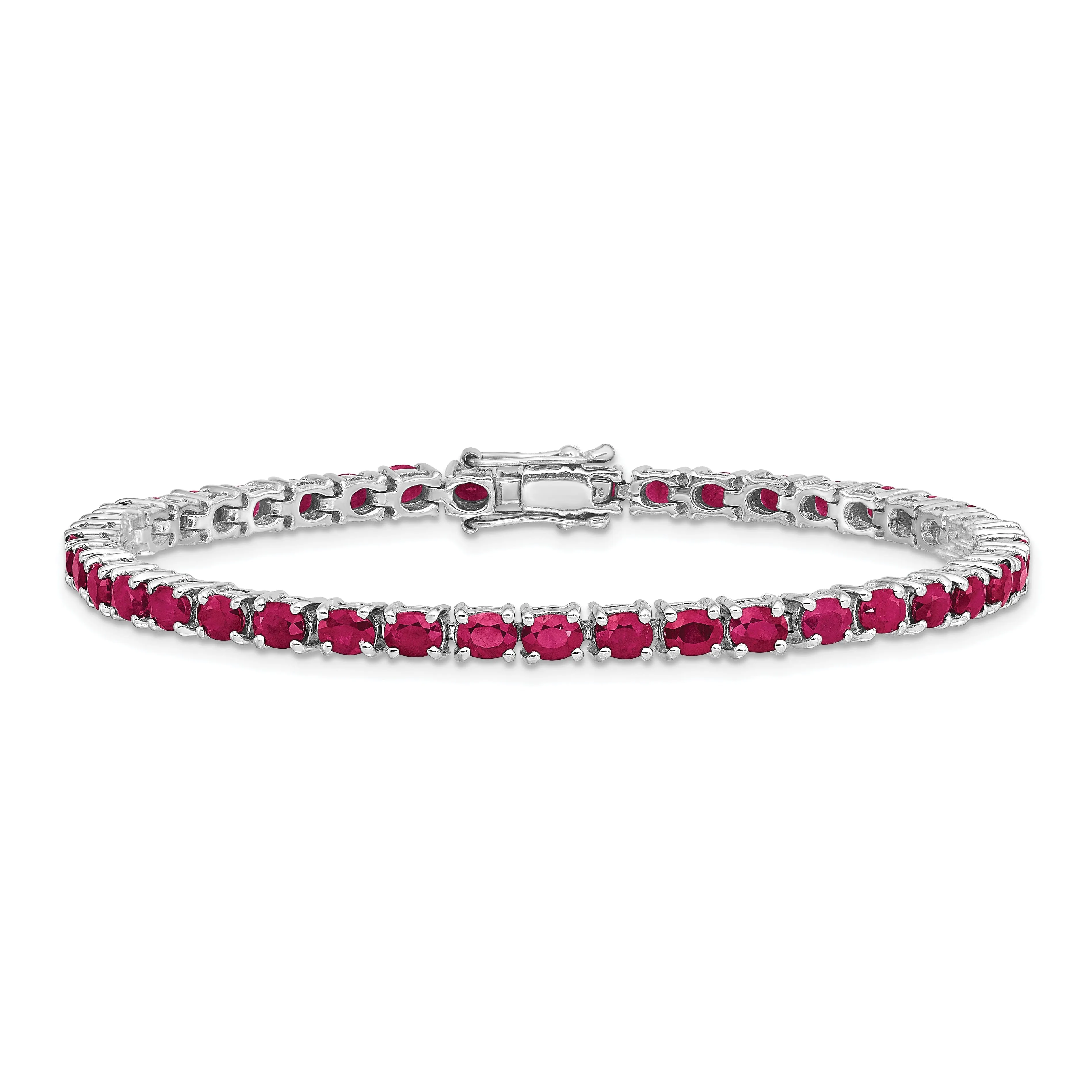 Sterling Silver Polished Oval Ruby Bracelet