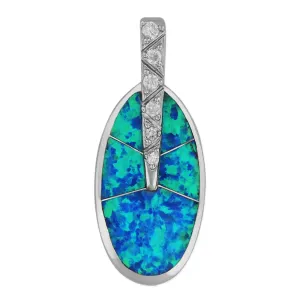 Sterling Silver Synthetic Blue Opal Oval Pendant