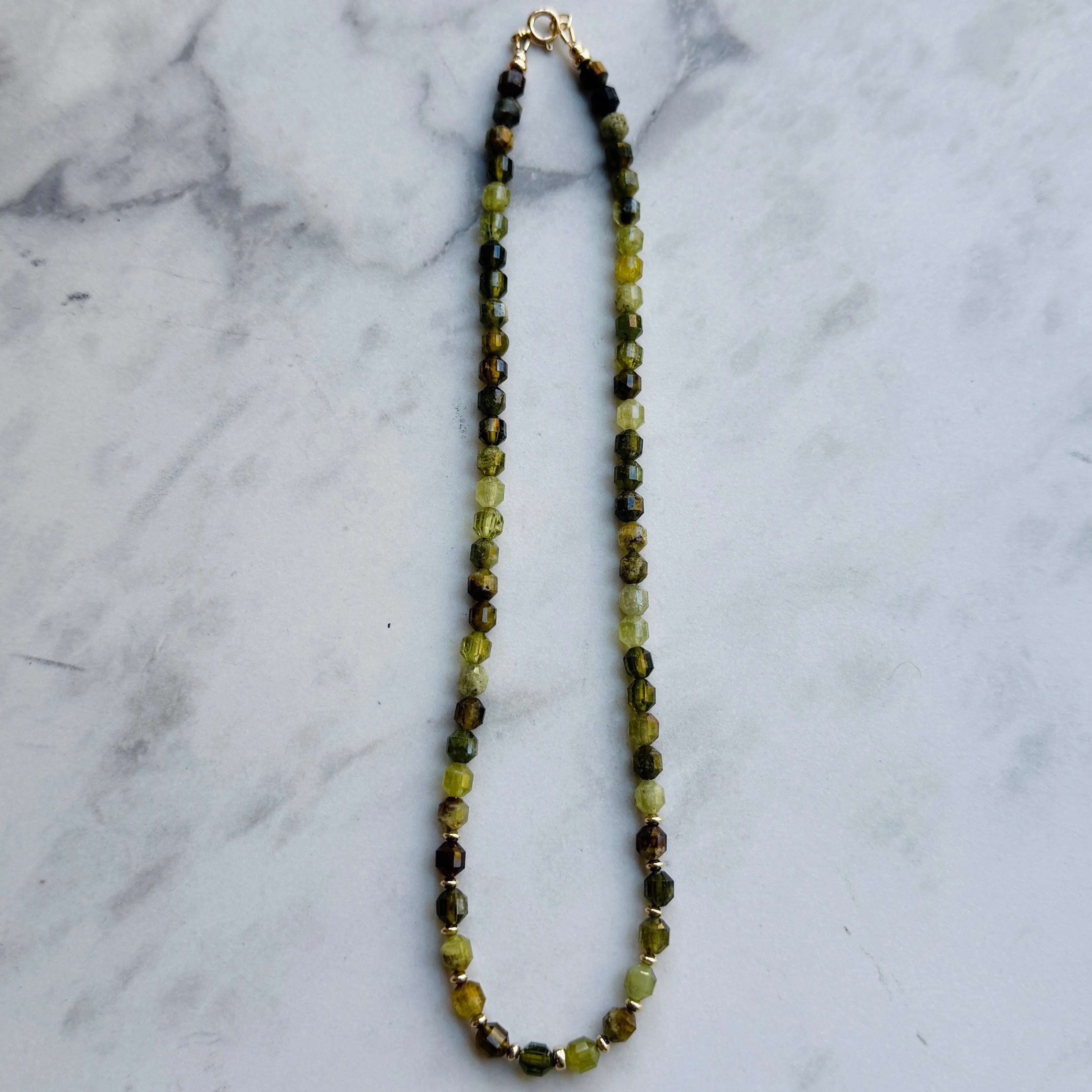 Stone Cache Gemstone Necklace "Green Garnet Prism"