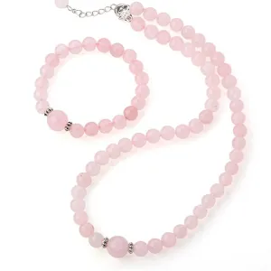 Stunning 8-12mm Rose Quartz Gemstone Neckace and Bracelet Set