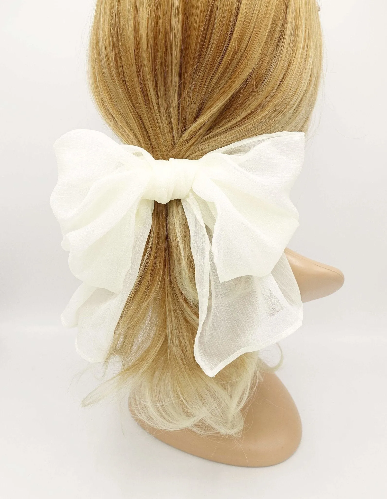 Summer hair bow rolled hem chiffon hair bow barrette accessory for women