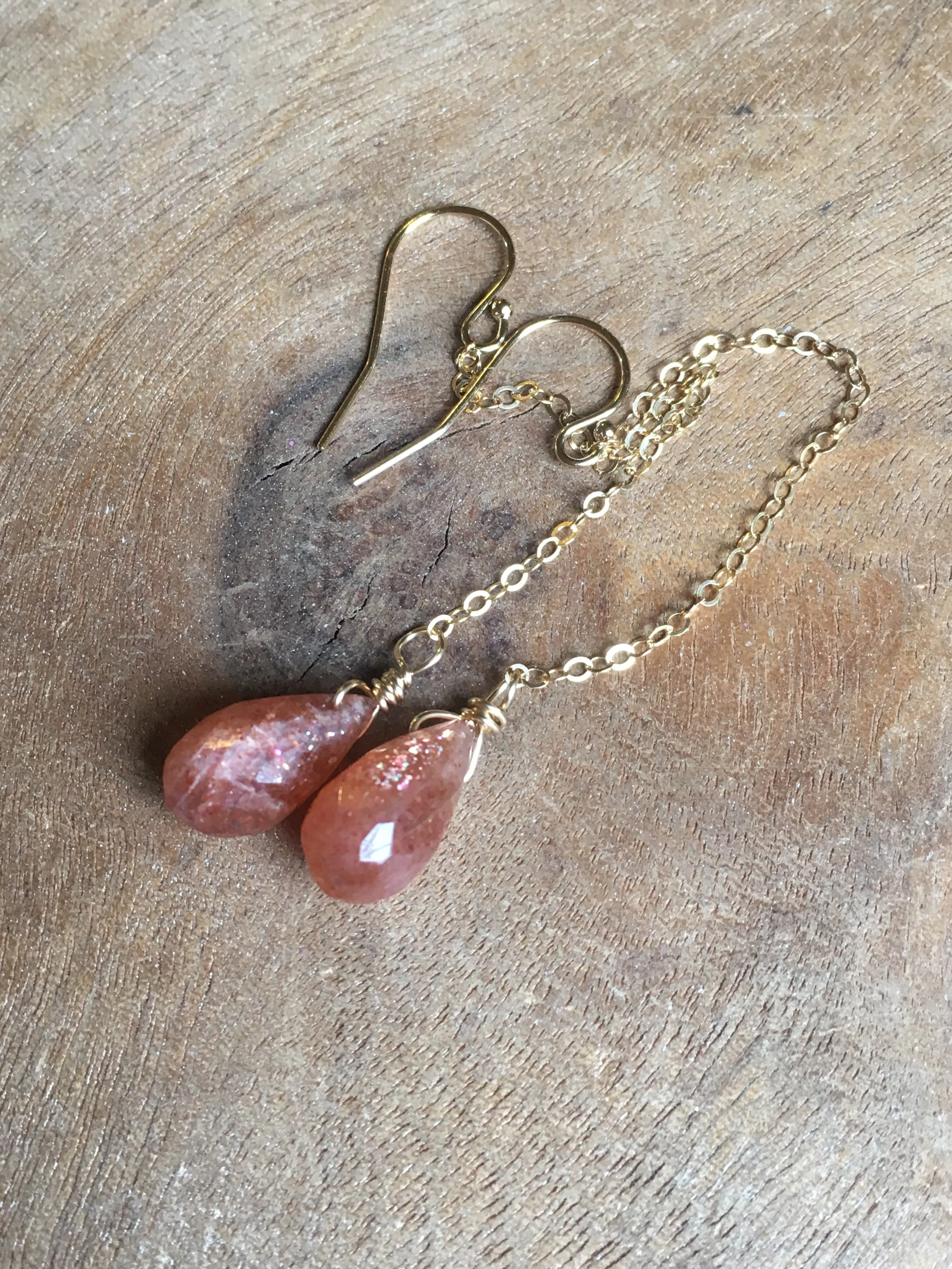 Sunstone Drop Earrings Sterling Silver or Gold Fill