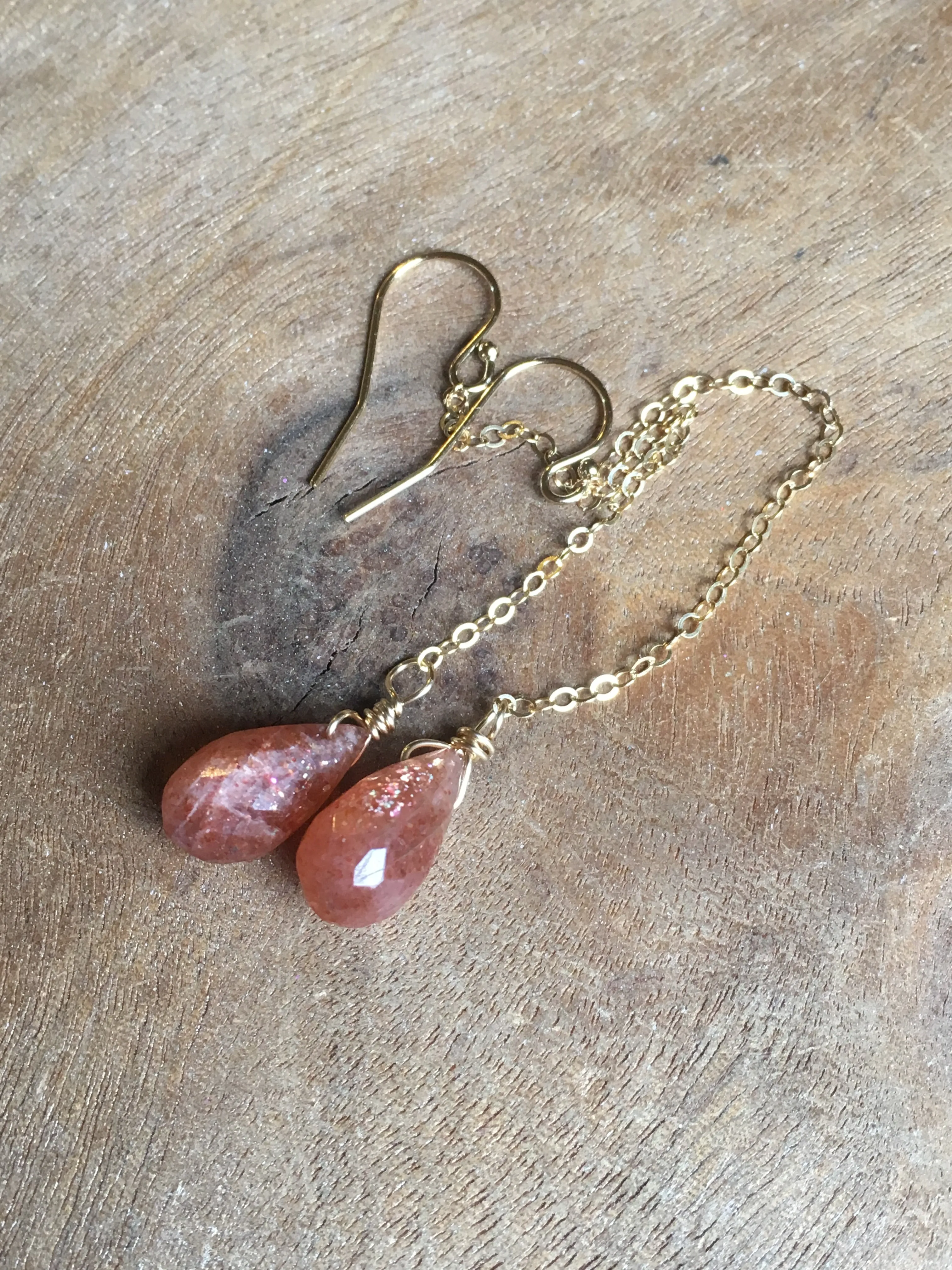 Sunstone Drop Earrings Sterling Silver or Gold Fill