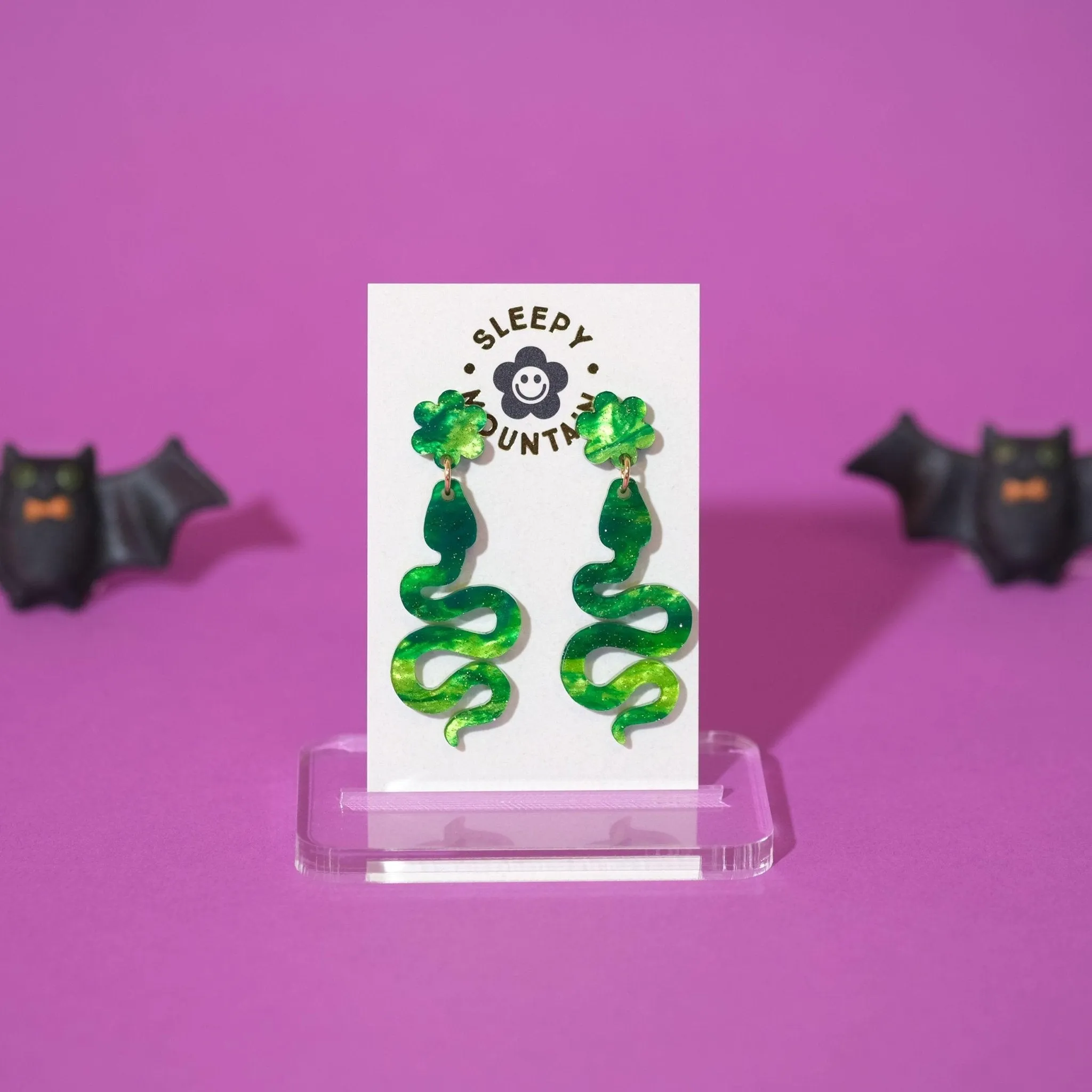 Swirly green Snake Earrings