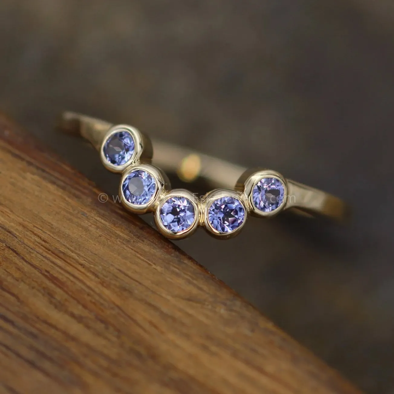 Tanzanite Half Moon Yellow Gold Ring - Tanzanite Multi Bezel Ring - Wraparound Ring