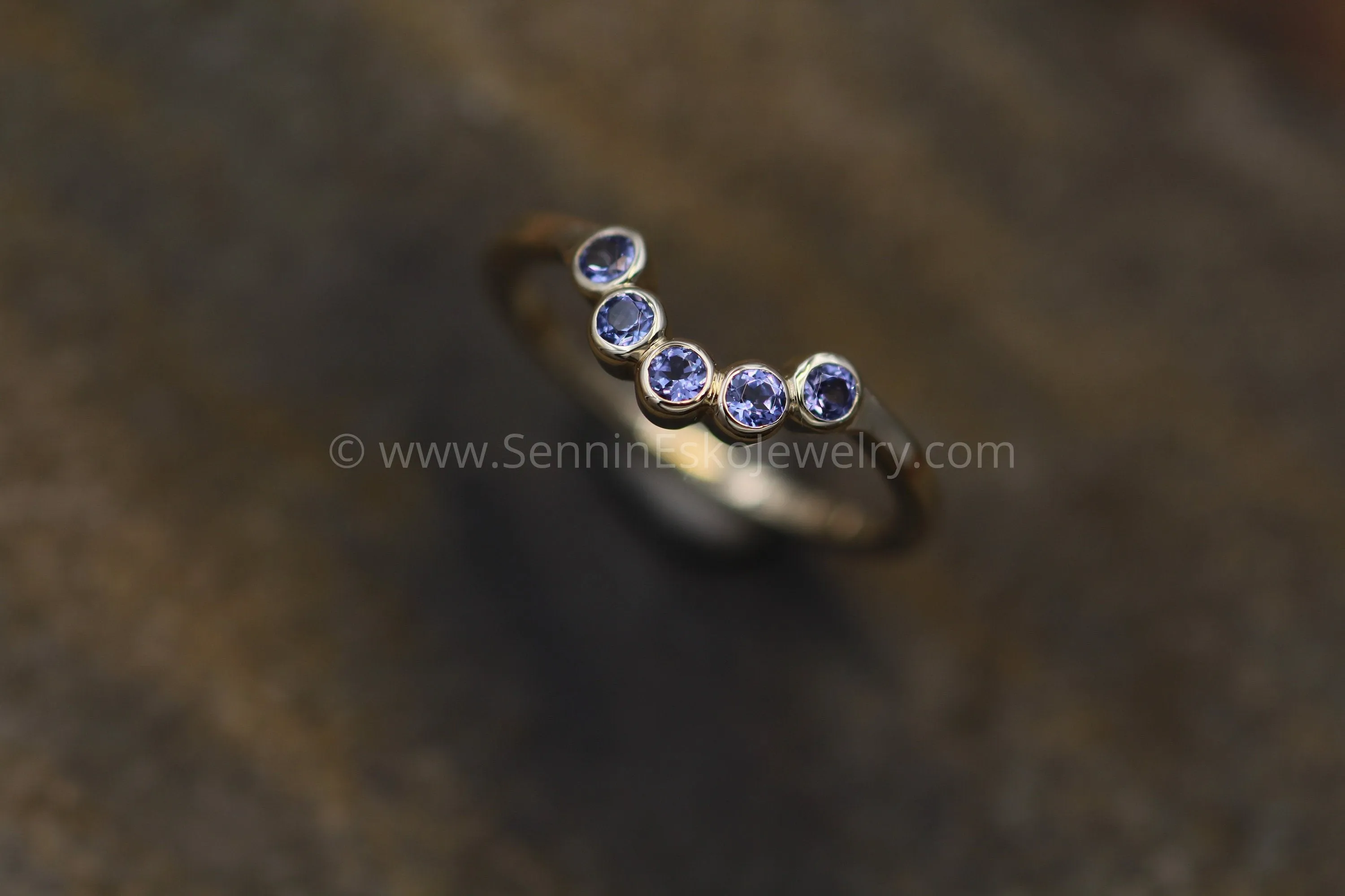 Tanzanite Half Moon Yellow Gold Ring - Tanzanite Multi Bezel Ring - Wraparound Ring