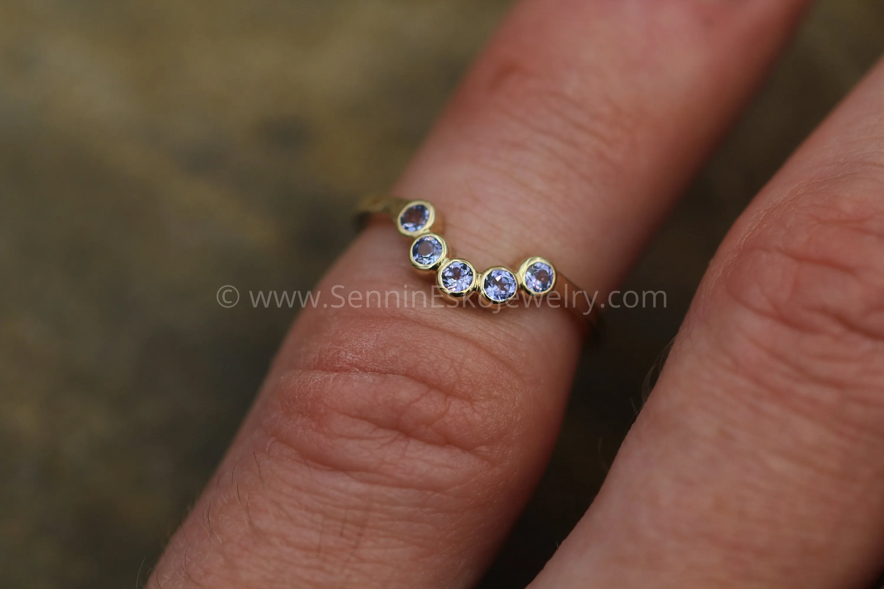 Tanzanite Half Moon Yellow Gold Ring - Tanzanite Multi Bezel Ring - Wraparound Ring