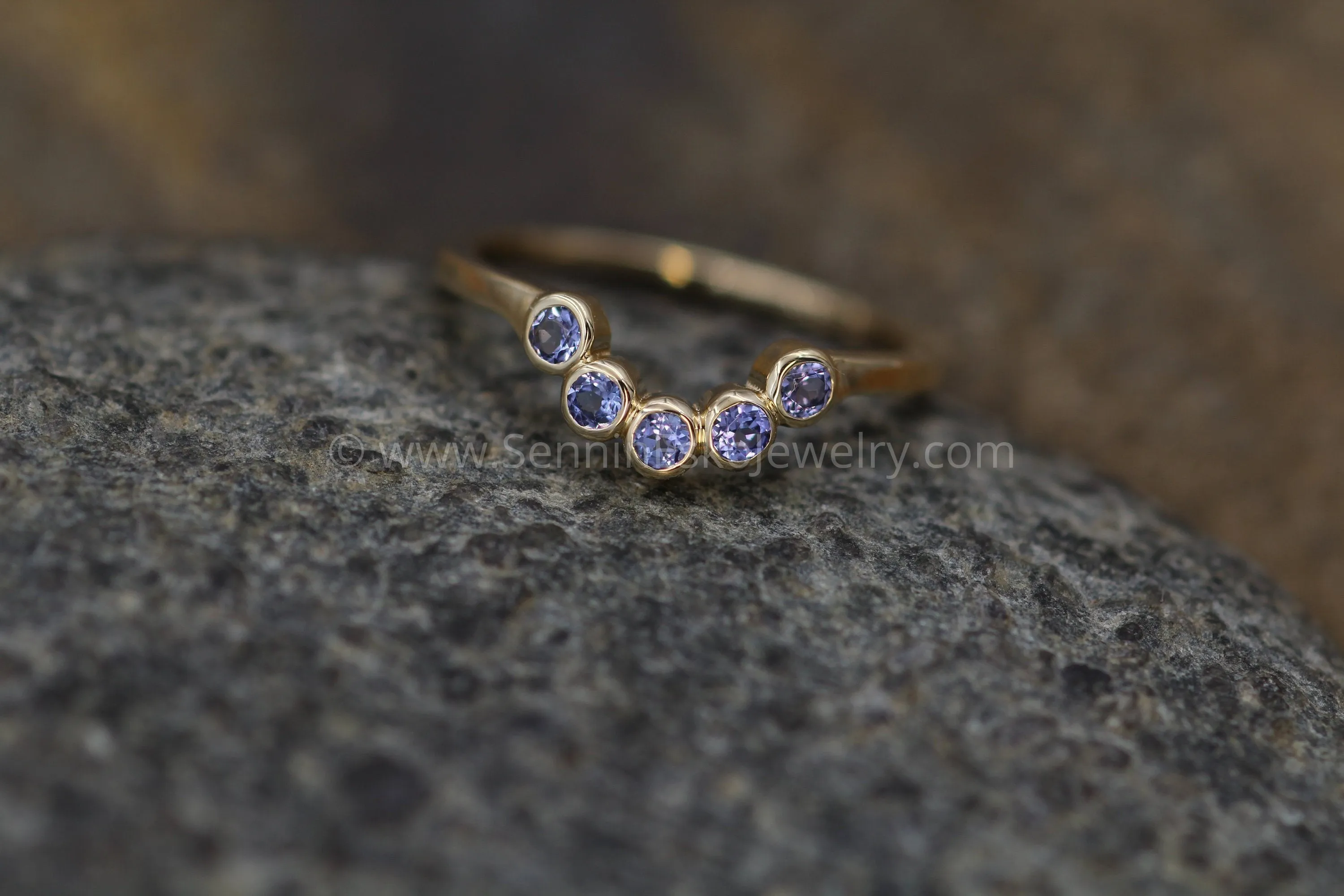 Tanzanite Half Moon Yellow Gold Ring - Tanzanite Multi Bezel Ring - Wraparound Ring