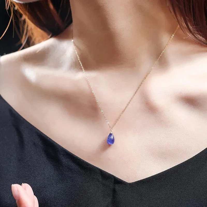 Tanzanite necklace, Gold, December Birthstone Necklace, Natural Blue Crystal Gemstone Pendant, Gift For Women, Oval Cut, Birthday Gift