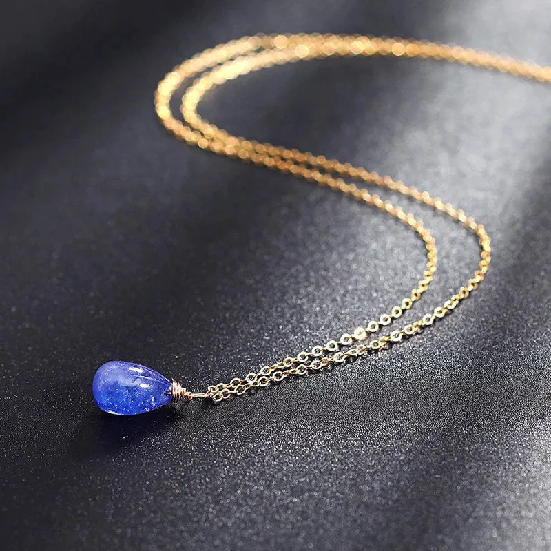 Tanzanite necklace, Gold, December Birthstone Necklace, Natural Blue Crystal Gemstone Pendant, Gift For Women, Oval Cut, Birthday Gift