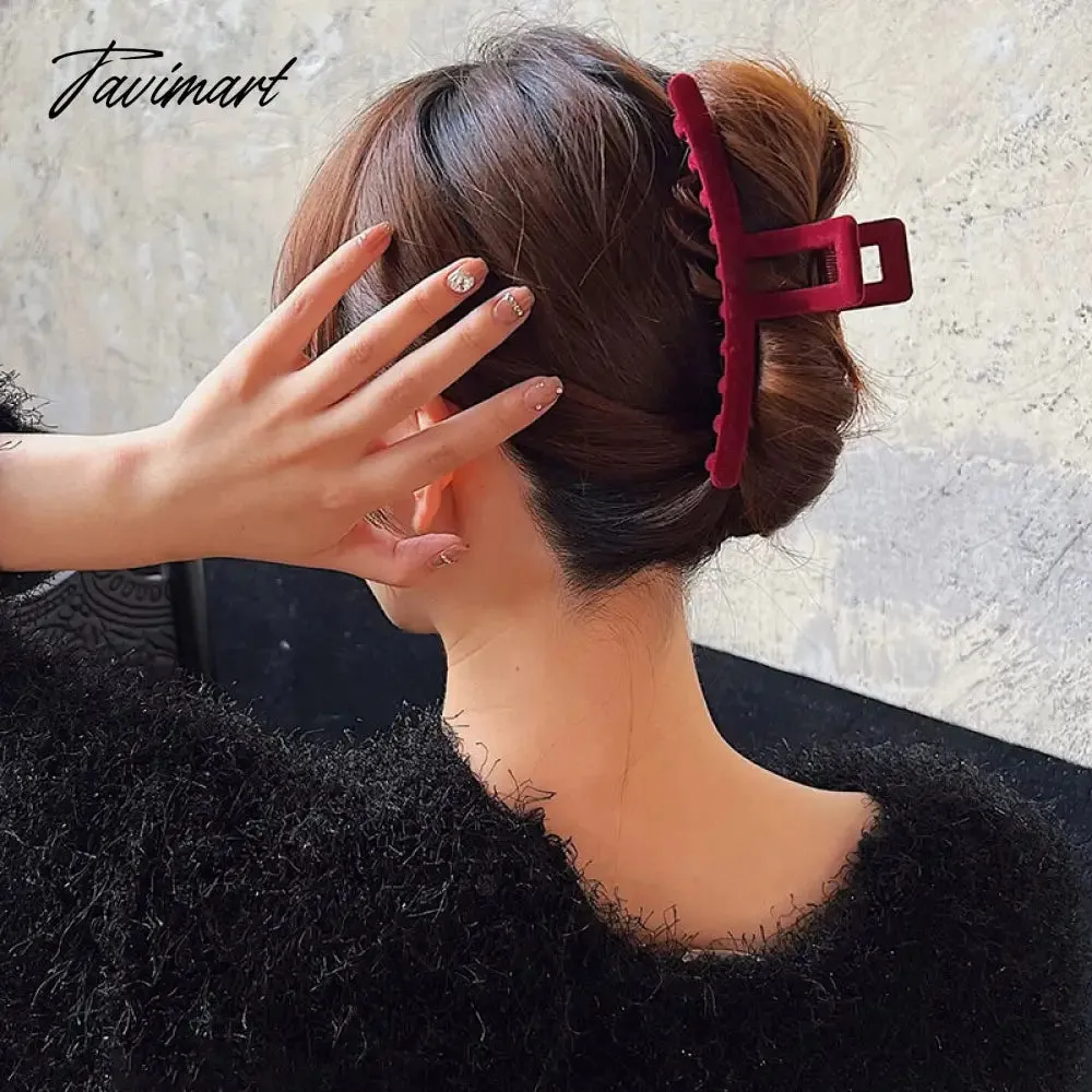 Tavimart Winter Vintage Flocking Hair Claw 13 cm Rectangle Hair Clip Women Girls Large Shark Clip Ponytail Claw Clip Elegant Barrette New