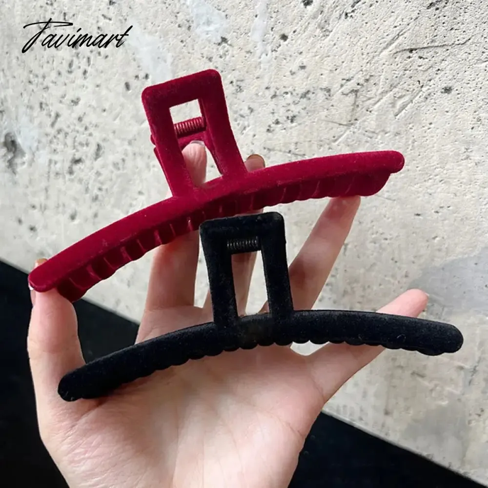 Tavimart Winter Vintage Flocking Hair Claw 13 cm Rectangle Hair Clip Women Girls Large Shark Clip Ponytail Claw Clip Elegant Barrette New