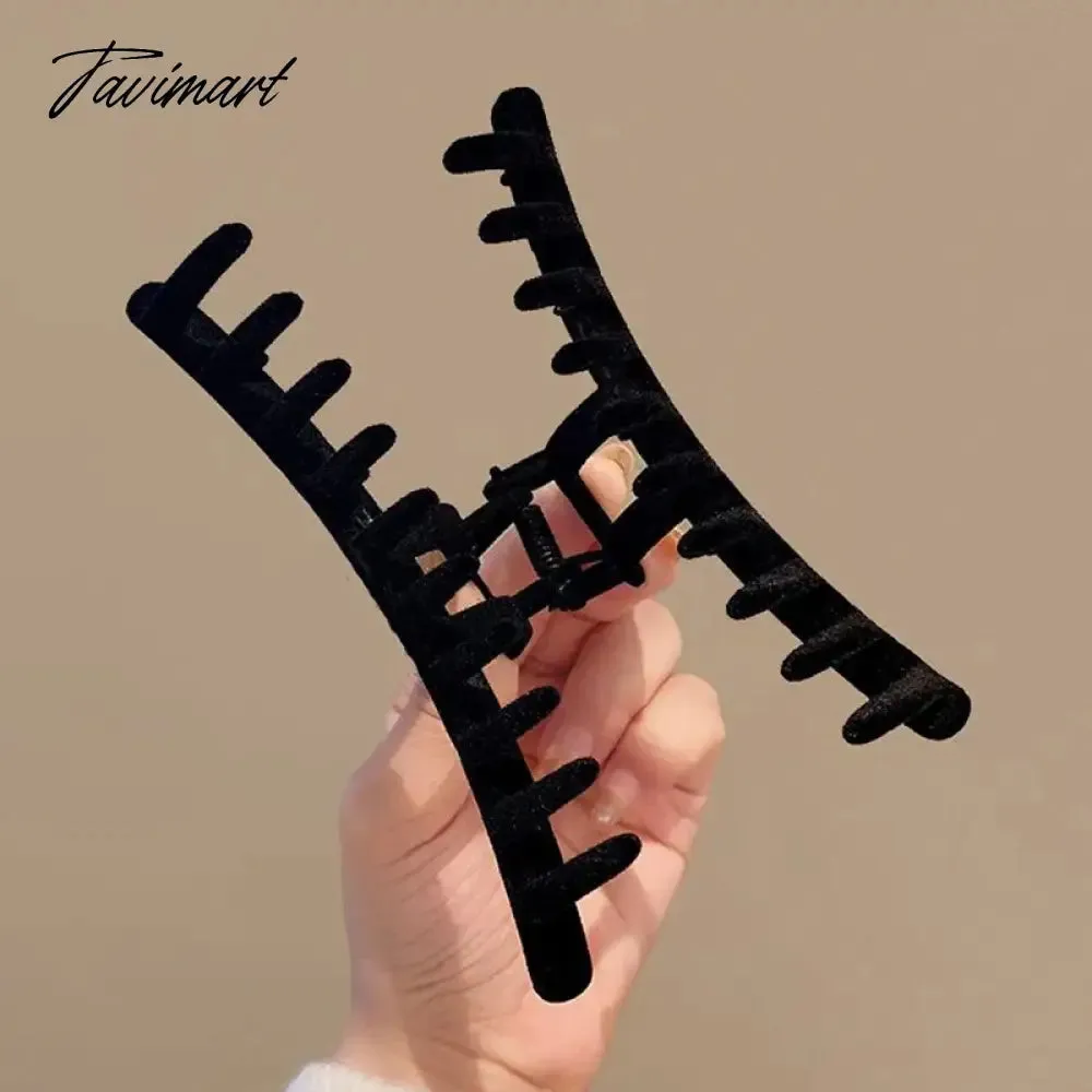 Tavimart Winter Vintage Flocking Hair Claw 13 cm Rectangle Hair Clip Women Girls Large Shark Clip Ponytail Claw Clip Elegant Barrette New