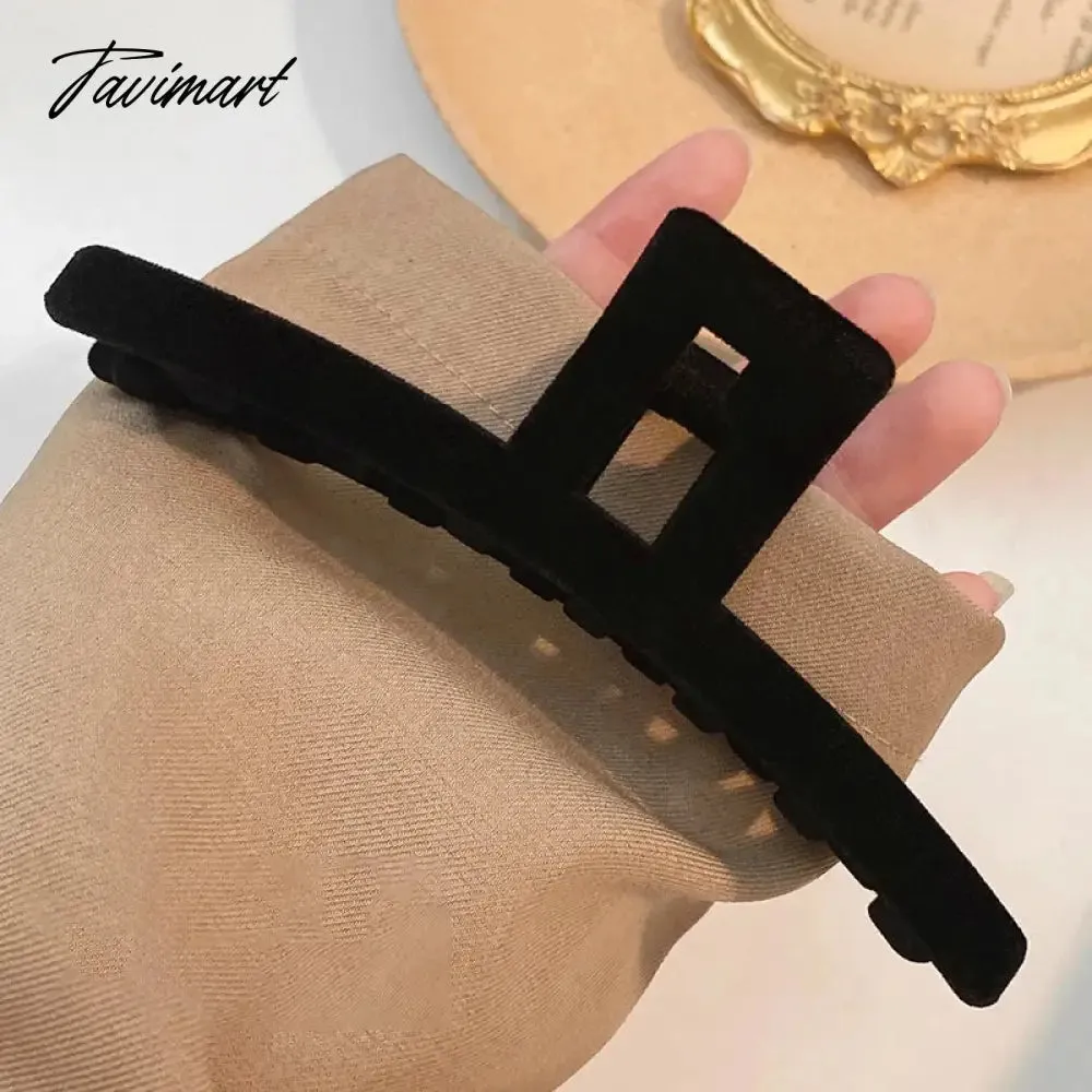 Tavimart Winter Vintage Flocking Hair Claw 13 cm Rectangle Hair Clip Women Girls Large Shark Clip Ponytail Claw Clip Elegant Barrette New