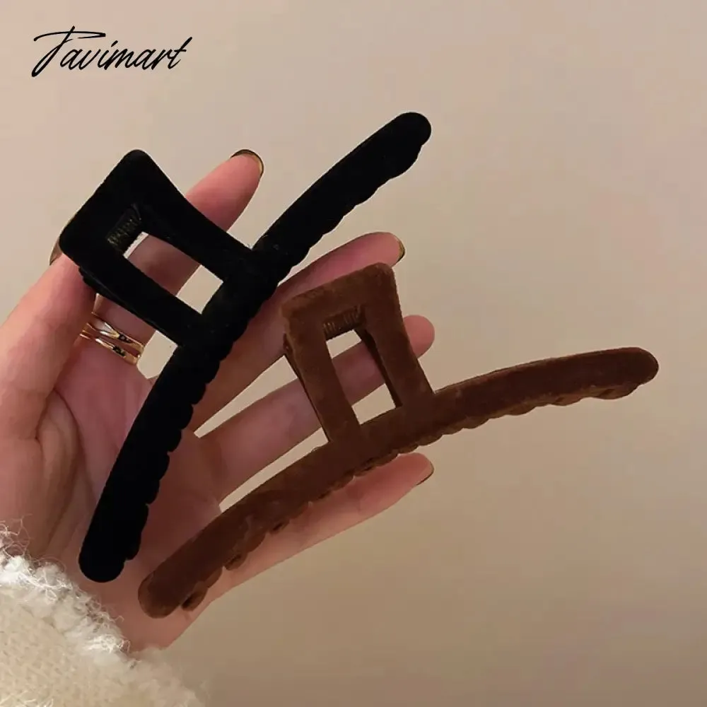 Tavimart Winter Vintage Flocking Hair Claw 13 cm Rectangle Hair Clip Women Girls Large Shark Clip Ponytail Claw Clip Elegant Barrette New