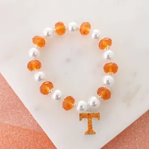 Tennessee Pearl & Crystal Stretch Bracelet w/ Crystal Logo